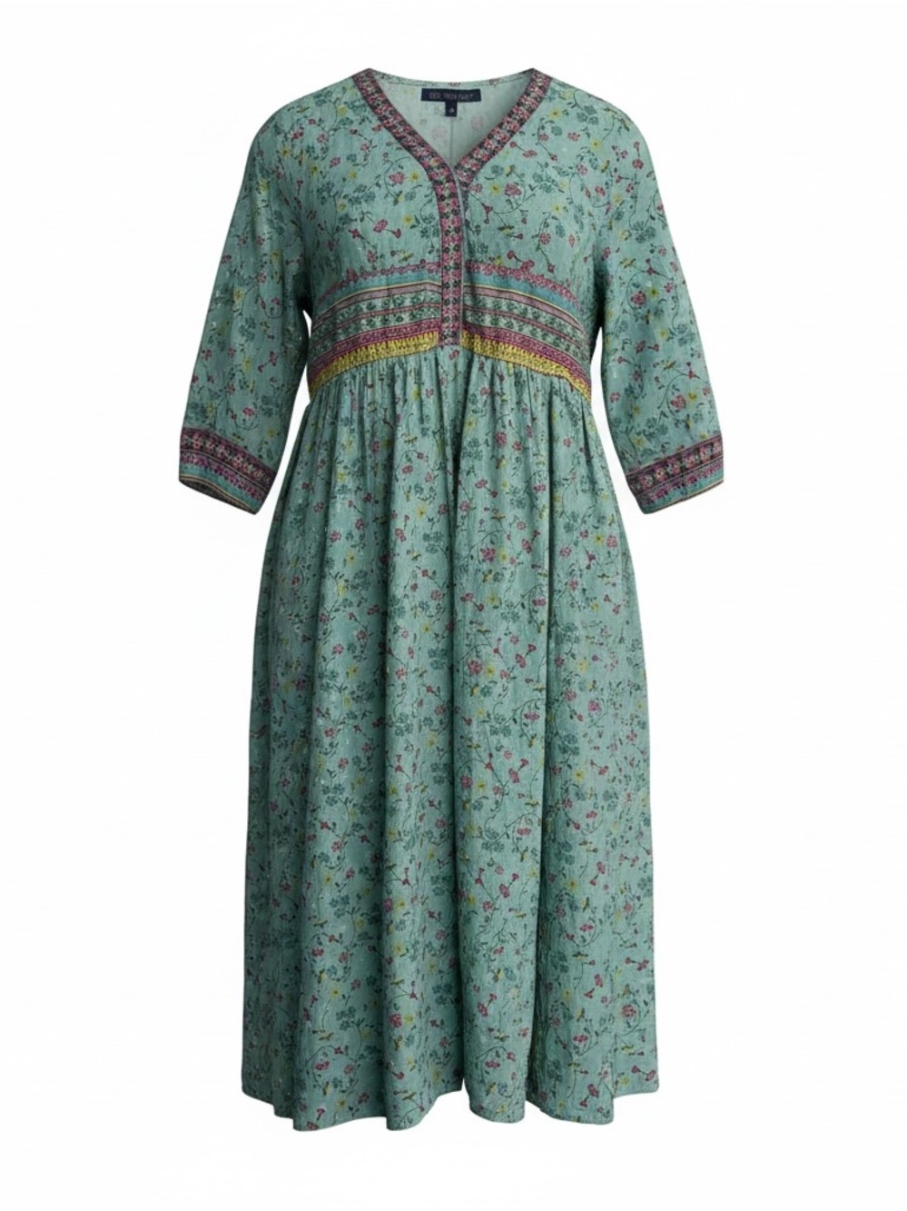 Avaasa Floral Green Women’s Pocketed Boho Kurta Dress - L